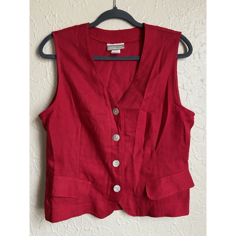 Vintage Coldwater Creek Red Linen Vest - Size M - Old Money Preppy Quiet Lux